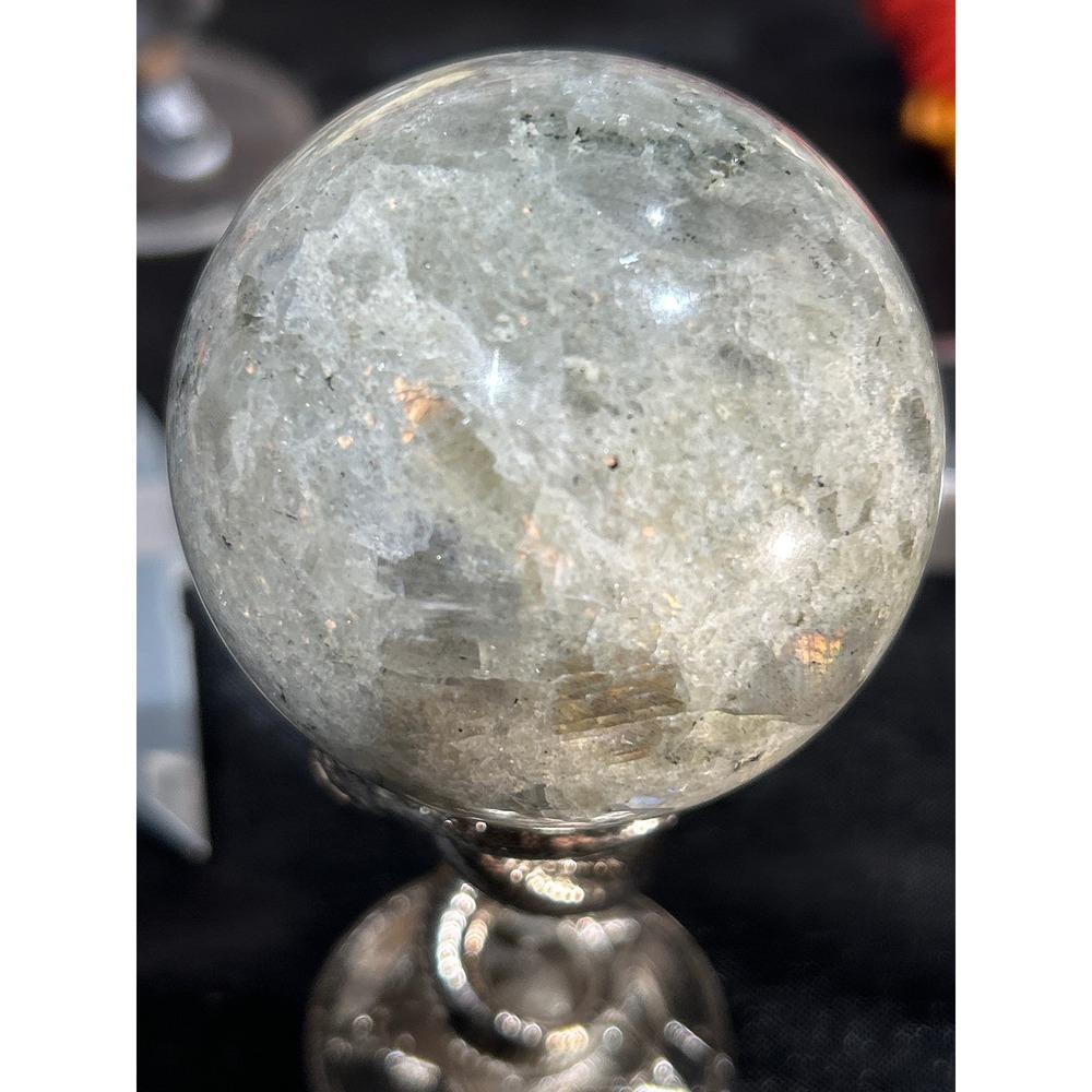 Silver Labradorite many flashes Crystal Sphere Gemstone Orb 2.1 Inch #14 - Picture 4 of 5